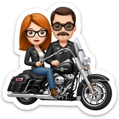 Un couple de biker sur une harley road king noire, l'homme n'a pas de moustache et une paire de lunettes demetz ros21, la fille a des cheveux plus dans les tons chatain sticker