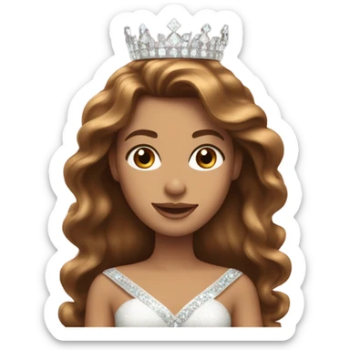 White pageant queen with long brown hair with crown  sticker