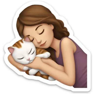sleeping girl brown hair laying next to Calico cat sticker