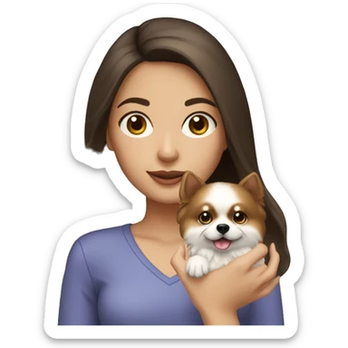 Brunette girl holding a cream pomeranian  sticker