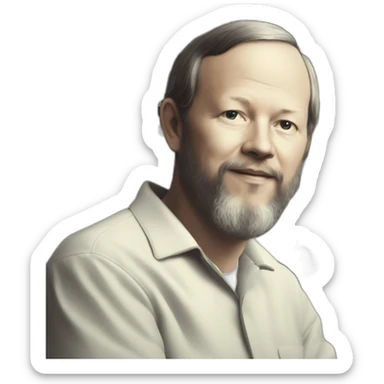 Dennis Ritchie sitting at a PDP-11 sticker