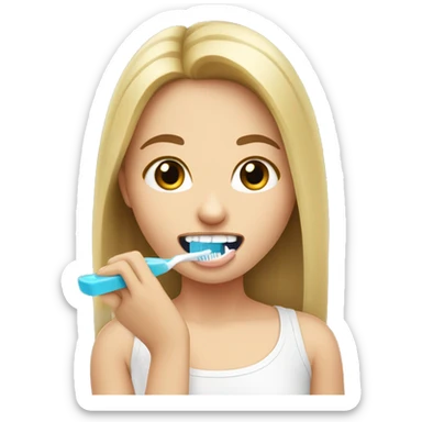 White girl brushing her teeth  sticker