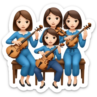 Create an imagine of three brunette women playing string instruments sticker