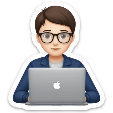 un estudiante con lentes y su laptop sticker