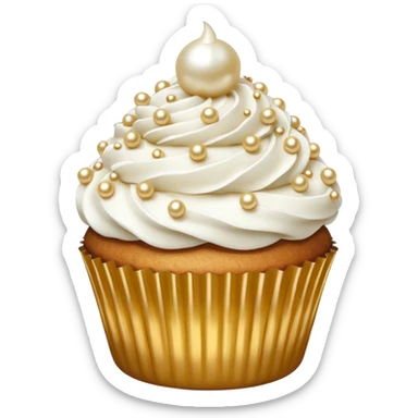 cupcake with white frosting and gold pearls sticker