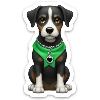 Chien noir avec un collier vert et une tache blanche sur le torse  sticker