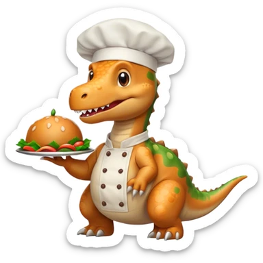 crea un dinosaurio alegre con un gorrito de chef sticker