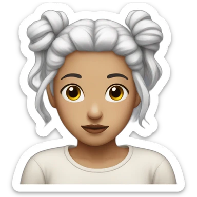 sad girl with white hair in two buns sticker