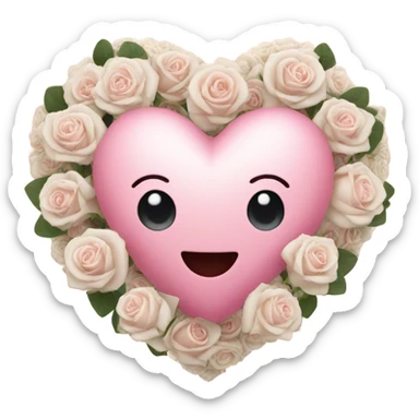 pink Heart with white roses aroun it sticker