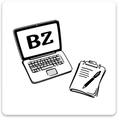 top view of a MacBook with a beauty salon logo on the screen, a notebook with one page filled with notes, and a pen laying on the notebook sticker