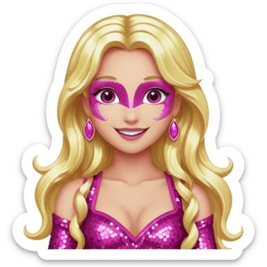 Venus, Love Goddess with metallic pink skin, long blonde hair, dark pink sequin outfit sticker