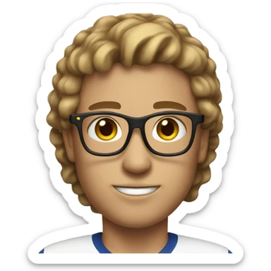 a white sportif with short brown hair and gold glasses sticker