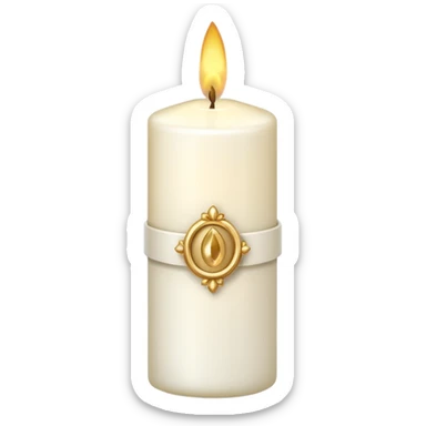 white candle with a decorative charm sticker