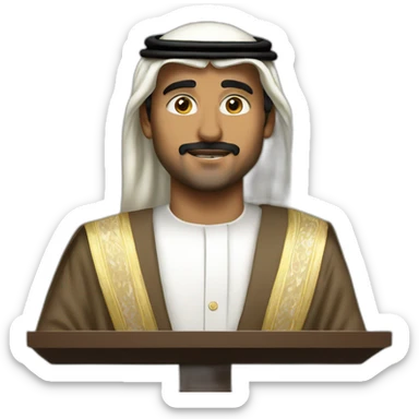 saudi prince delivers a speech at podium sticker