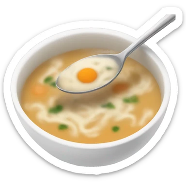 a bowl of soup with a fork sticker
