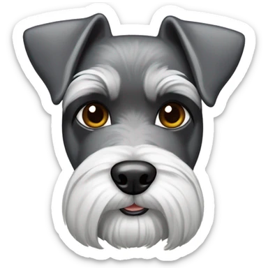 Schnauzer dog with brown eyes, super pointed earas and a plaque in its neck, in bone form that says HUMA sticker