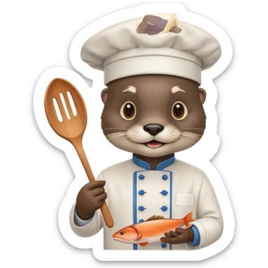 Otter chef cooking fish sticker