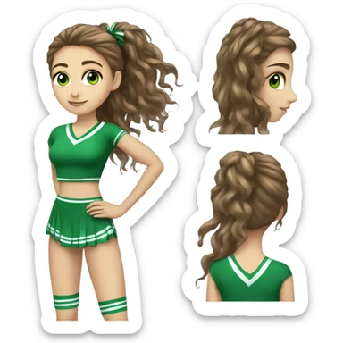 pretty long hair cheerleader with eyes lashes brown hair green eyes full body sticker