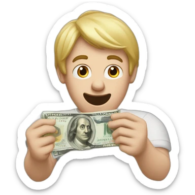 White guy with blond hair holding a euro bill in his hands acting surprised sticker