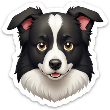 Cinematic Grumpy Border Collie Portrait Emoji, Head tilted slightly with a deeply unimpressed expression, showcasing a dense black and white coat with intense eyes narrowed into an unamused glare, ears slightly drooping in exasperation, Simplified yet comically expressive features, highly detailed, glowing with a dry, sarcastic glow, high shine, effortlessly judgmental yet dignified, stylized with a touch of cynicism, bright but brooding, soft glowing outline, capturing the essence of an eternally unimpressed yet determined herder, so lifelike it feels like it could sigh heavily at you in disdain at any moment! sticker