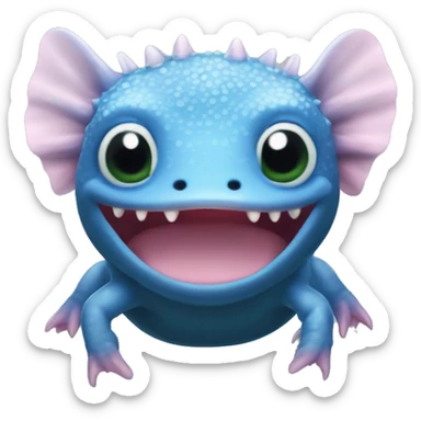 Un axolotl bleu foncé avec ses "oreilles" verte   sticker