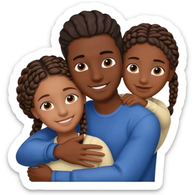 dark skin, black girl with black and brown braids, hugging her Mediterranean boyfriend with brown hair and dark skin sticker