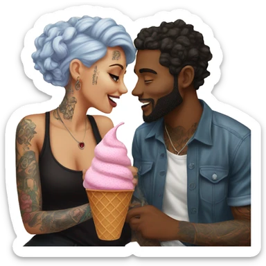 Romantic ice cream date for beautiful tattooed couple sticker