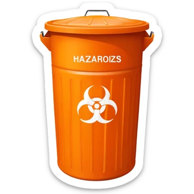 empty orange BIN WITH "HAZARDOUS" WORD IN IT. CORRECT SPELLING PLEASE sticker