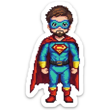 kid with beard wearing homemade superhero costume sticker