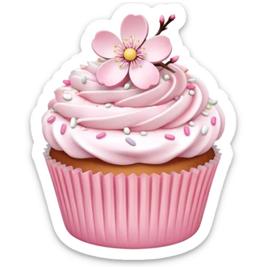 Cute Pastel pink and white Cherry Blossom Sakura Cupcake sticker