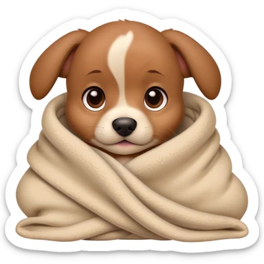 Cute, Disney-style brown puppy cozy in blanket sticker