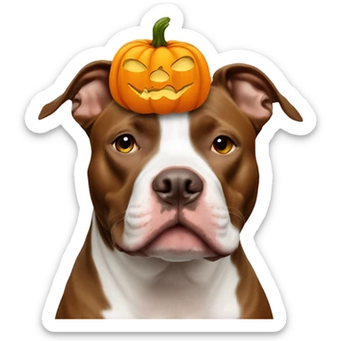 Brown and white pitbull with a pumpkin on her head sticker