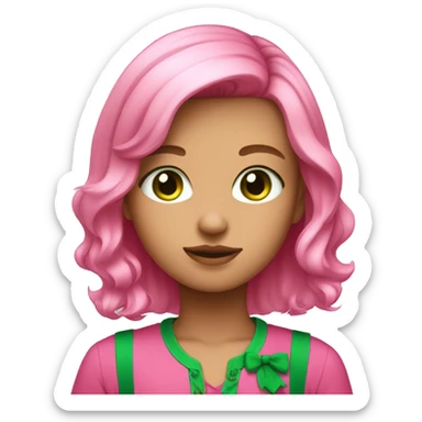 Cute girl with pink medium length hair and green eyes, hot pink shirt sticker