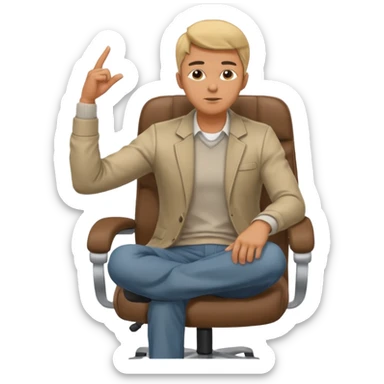 guy imitating thinker statue pose but with casual clothes and sitting in a office chair and looking up sticker
