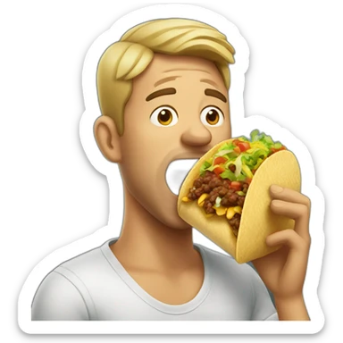 man eating a big taco with his mouth wide open sticker