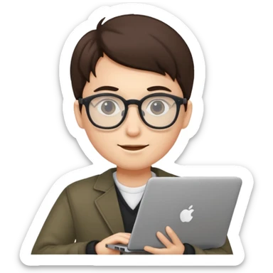 un estudiante que este parado con sus lentes y su laptop sticker