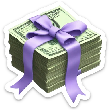 A bunch of dollars, tied with pastel purple bow sticker