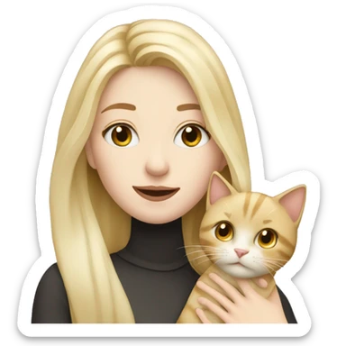 pretty woman with pale skin, very long blonde hair  hugging a cat sticker