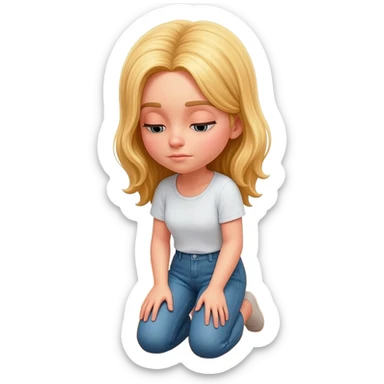 Girl blond ,sitting on her knee and lock to the floor sticker