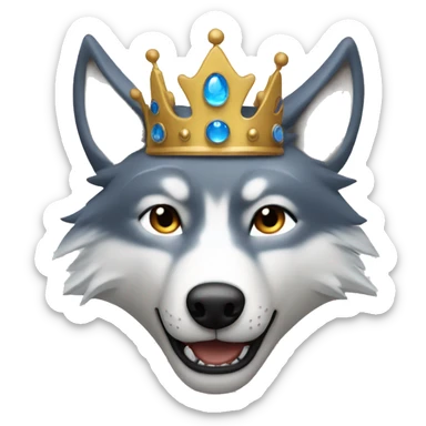 brown-grey wolf blue eyes with crown sticker