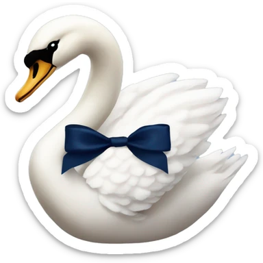 White swan with a navy blue bow sticker
