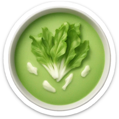 bowl of green soup with lettuce leaves sticking out sticker