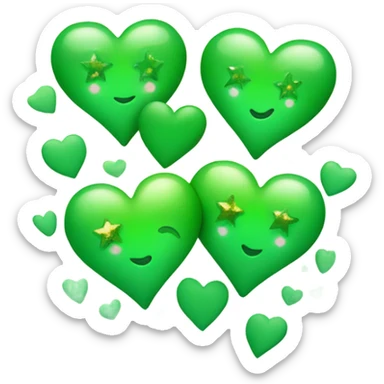 Three green hearts small one smaller than the other with sparkles and stars sticker