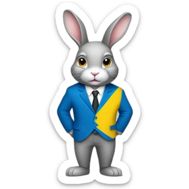 A rabbit in a suit in the color of the Ukrainian flag sticker