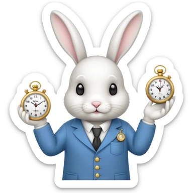 white bunny with a clock on his hand signaling the clock sticker
