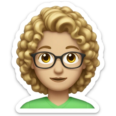 teacher with medium length curly light brown hair round face green eyes sticker