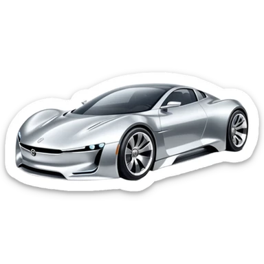 A low-profile futuristic car emoji made of polished silver chrome, wide body stance, smooth aerodynamic shape, glossy metallic surface, soft reflections, luxury swag aesthetic, minimal details, iOS emoji style, centered on clean white background, studio lighting sticker