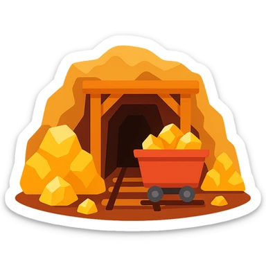 flat toon style gold mine with simple shapes and bright colors sticker