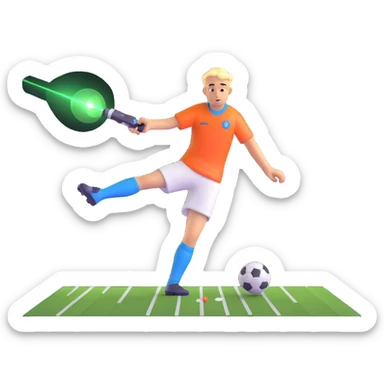 soccer player with a laser beam shooting across the scene sticker