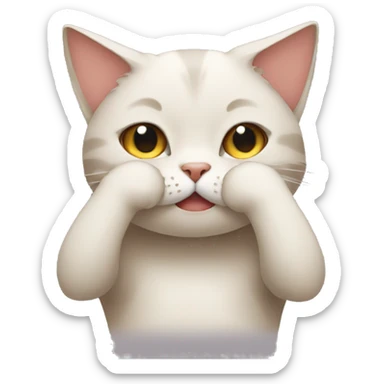 cat covering its face in shame with its paws sticker